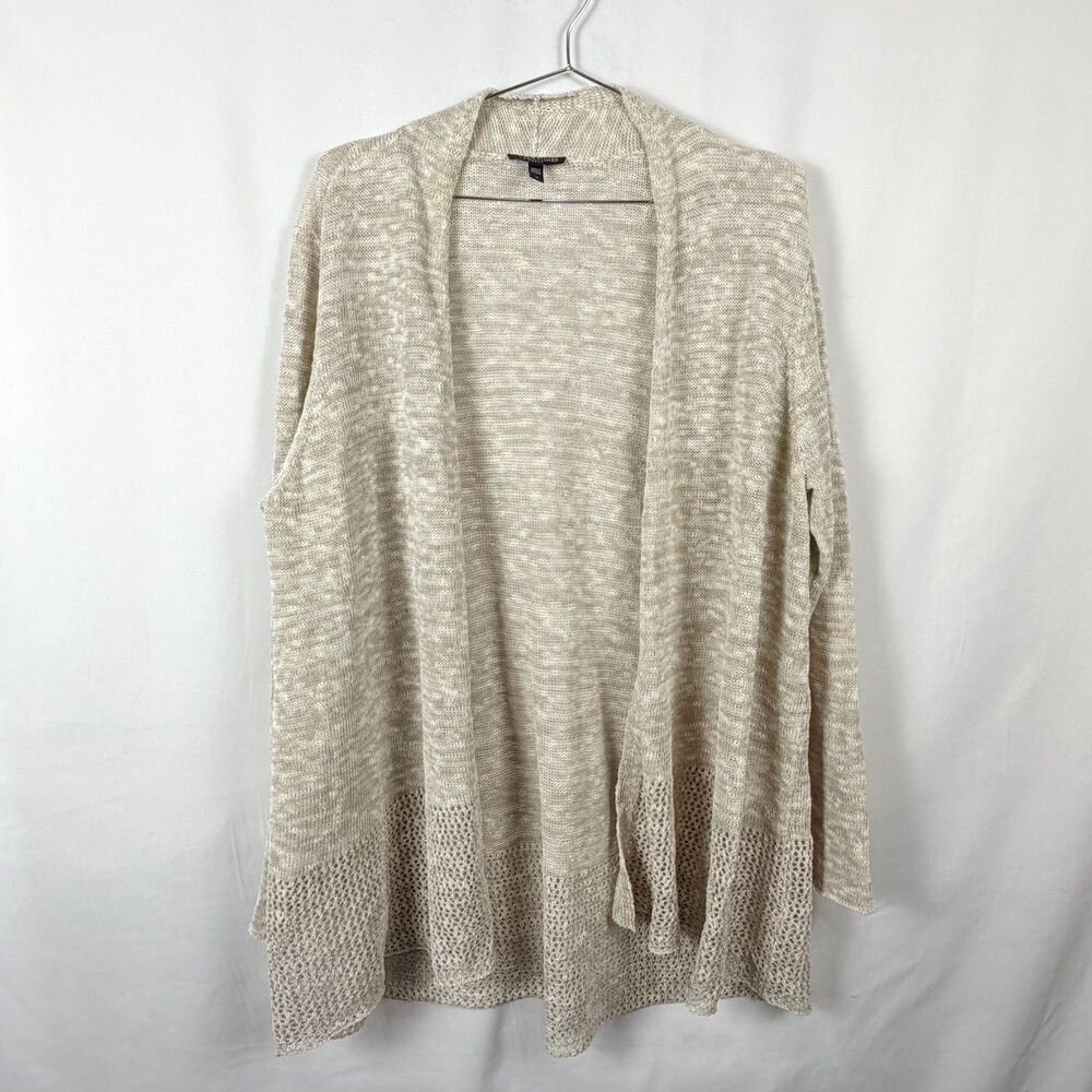 Eileen Fisher Cardigan Linen Blend Open Front Oatmeal Marled Knit Women's 1X